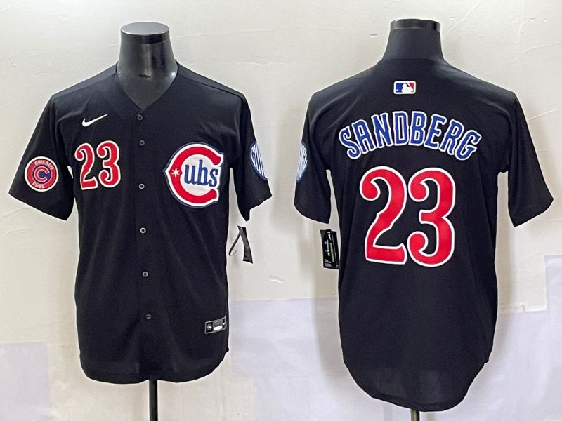 Men 2025 Chicago Cubs #23 Sandberg Black Fashion Retro Nike MLB Jersey style 2